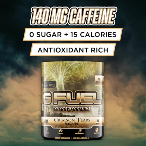Image of G Fuel Elden Ring Crimson Tears Energy Drink Powder, Pre Workout Caffeine Mix for Gaming, Sugar Free Focus Amino, Vitamin + Antioxidants, 9.9oz (Prickly Pear, 40 Servings)