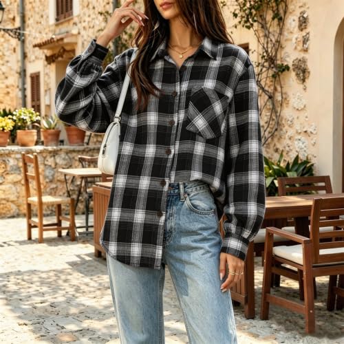 Flannel Shirt Women Plaid Button Down Lightweight Casual Top with Pockets - image 2