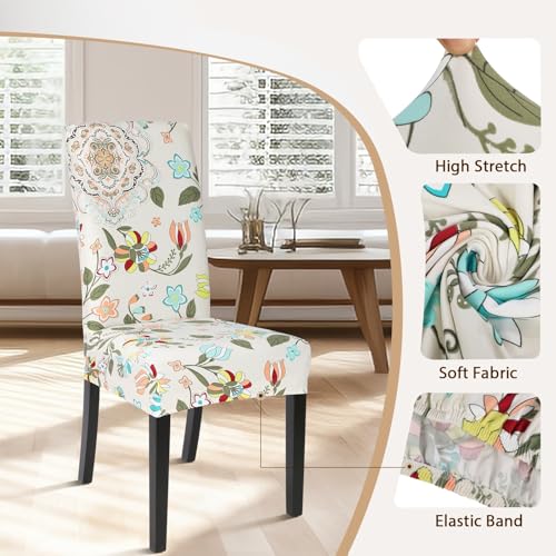 Image of SearchI Dining Room Chair Covers Set of 4, Stretch Printed Flower Kitchen Chair Slipcovers Removable Washable Parsons Chair Covers Protector for Dining Room, Hotel, Ceremony (Floral Pattern1)