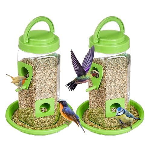 Image of 900g Seed Container Bird Feeder Tower | Hanging for Balcony, Window, Garden | Outdoor Plastic Bird Food Feeder Seed Container for Sparrows, Finches, Budgies (Parrot Green Pack of 02)