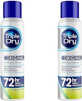 Triple Dry Original Anti-Perspirant Spray 150ml | 72-Hour Protection Against Excessive Sweating | Fights Odour | Triple Active Formula | Fragrance-Free | Clinically Proven | Unisex (Pack of 2)
