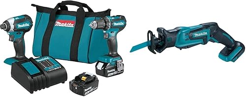 Makita XT281S - Kit combinado de 2 piezas LXT de 18 V (3.0 Ah) con sierra recíproca compacta inalámbrica Makita XRJ01Z de iones de litio de 18