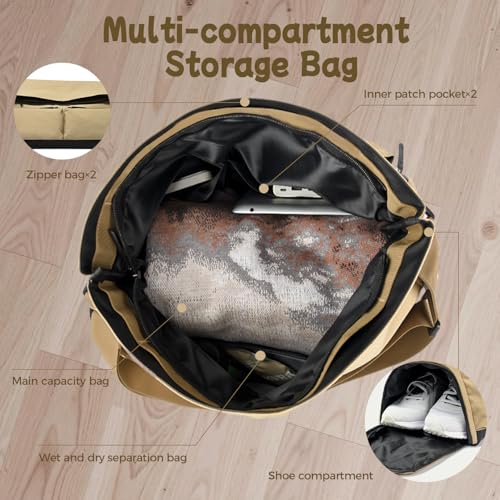 Stylish Gym Bag for Men and Women with Shoe & Wet Compartment, Water-Resistant Fabric Duffle Bag for Travel, Sports, Fitness & Workout(Khaki)3