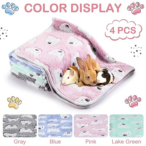 Image of 4 Pcs Waterproof Guinea Pig Blankets Washable Small Animal Fleece Bedding Absorbent Guinea Pig Cage Liners Reusable Pet Pee Pad Sleep Mat Pad Cover for Hamster Ferret (Bear Pattern,24 x 16 Inch)