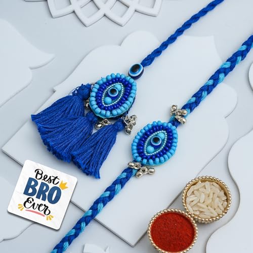 Image of eCraftIndia Set of 2 Purple Floral & Pearl Designer Rakhis with Roli Chawal Pack and Best Bro Ever Fridge Magnet