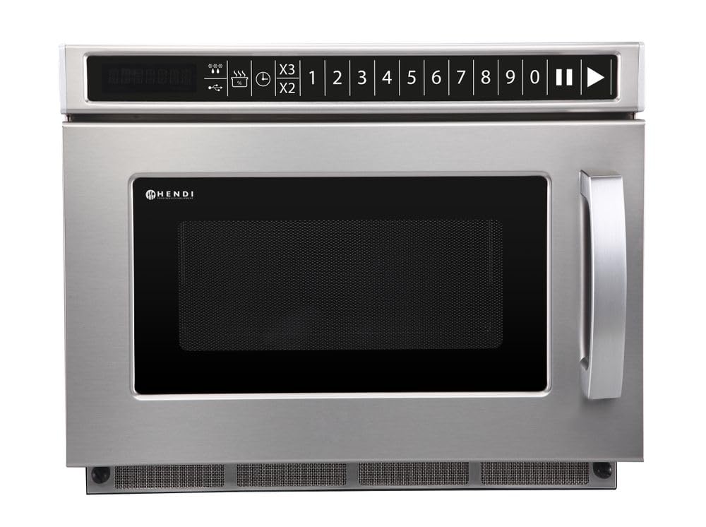 HENDI Micro-ondes, 1800W, programmable via port USB, 10 programmes par default, diamètre max. des plats: 300mm, puissance d'entrée 3000W, 18L, 230V, 563x420x(H)340mm, chambre 330x310x(H)175mm, inox