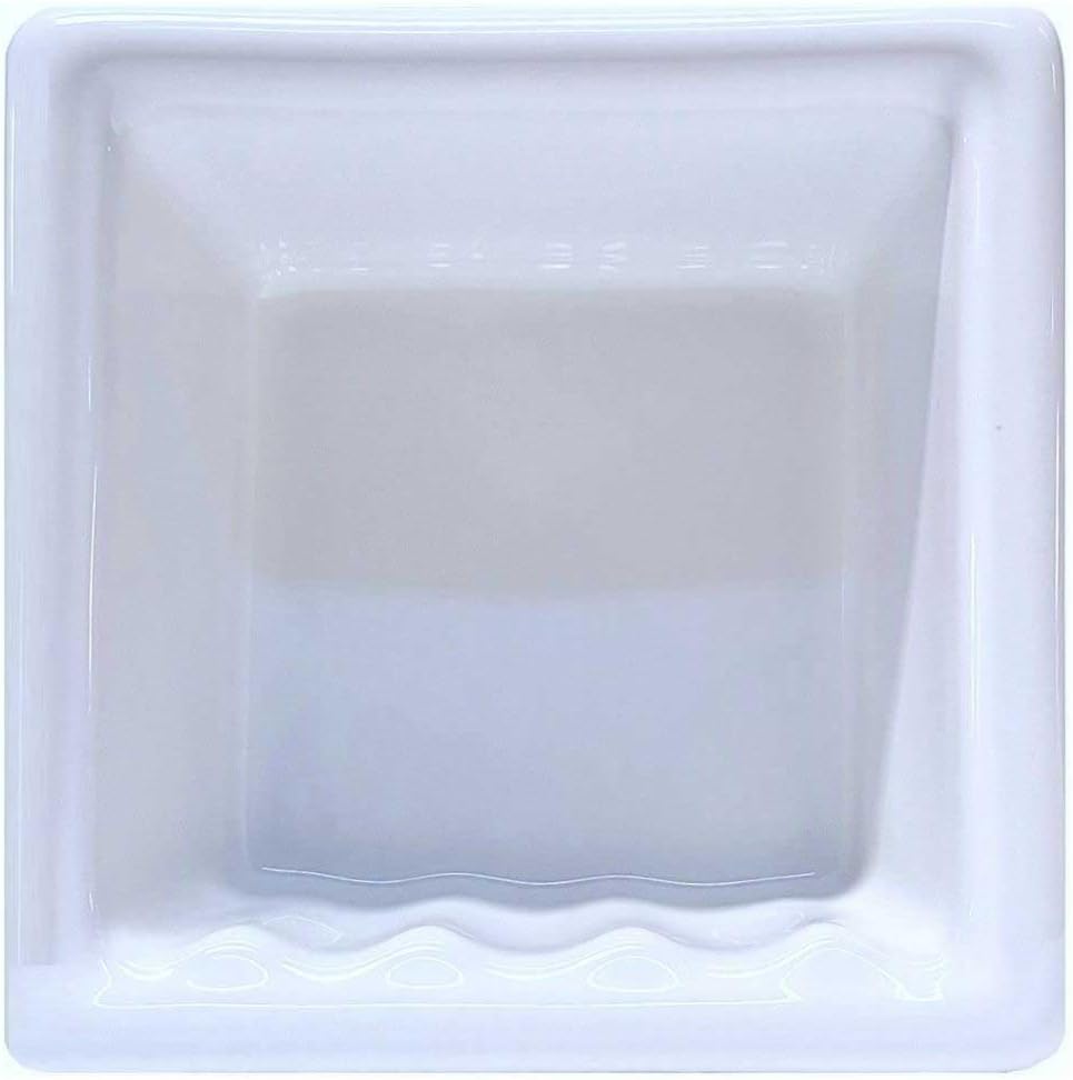 SereneDrains Recessed Ceramic Soap Dish Bar Holder Shower Wall Mount Tray Bathroom Accessories Niche Decorative (White Glossy, 6.5" x 6.5")