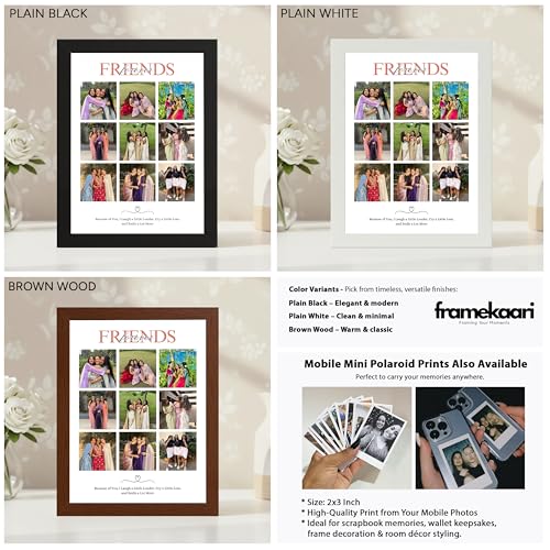 Image of Framekaari Friends Customized Photo Frame | Personalized Birthday Gift | 9-Photo Collage & Custom Text | Tabletop & Wall Mount | Room & Home Decor | 16x21 cm (Design-04)