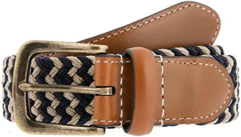 Dents Mens Stretch Elastic Webbing Belt - Ink/Beige