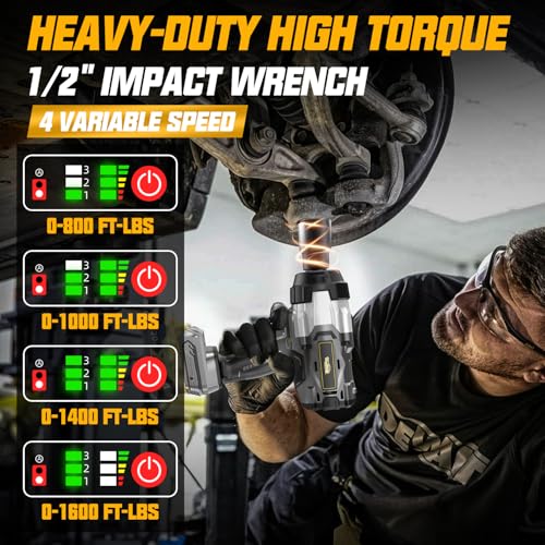 Image of Cordless Impact Wrench 1 /2 inch Compatible with Dewalt 20V Battery, 1600Ft-lbs(2200N.m) High Torque Impact Gun Heavy Duty, Brushless Electric Power Impact Driver with 4 Speed Modes & LED Work Light