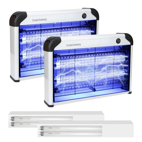 Lampe Anti Moustique, 2PCS Tue Anti Mouche Eléctrique 2400V Grille Double Face, Lampe Anti-Moustique Interieur 20W 2 lumière UV, Tueur d'Insectes Electrique,...