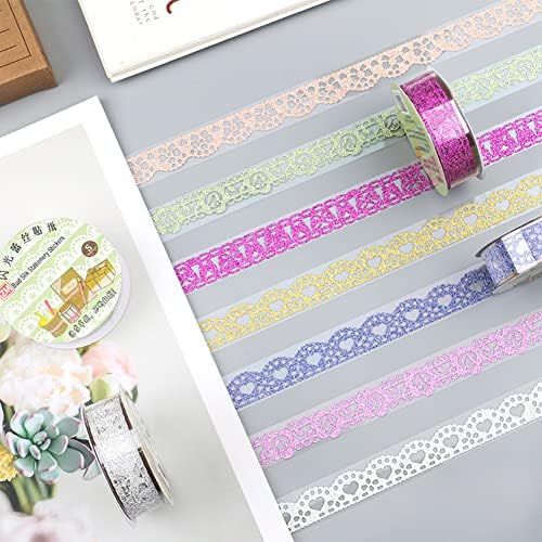 OmeHoin 10 Rolls Washi Tape Lace Pattern Self-adhesive Lace Tape Glitter Bling Colorful Hollow Sticker For DIY Scrapbooking Decorative Craft Gift Wrapping