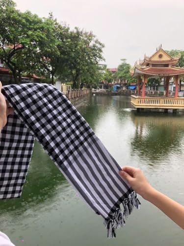 Vietnamese Khan Ran Scarf – Traditional Poly-Cotton Headwrap from Vietnam | Lightweight Checkered Neck & Head Wrap for Outdoor Wear, Travel & Décor - Approx. 61 x 24 inches3