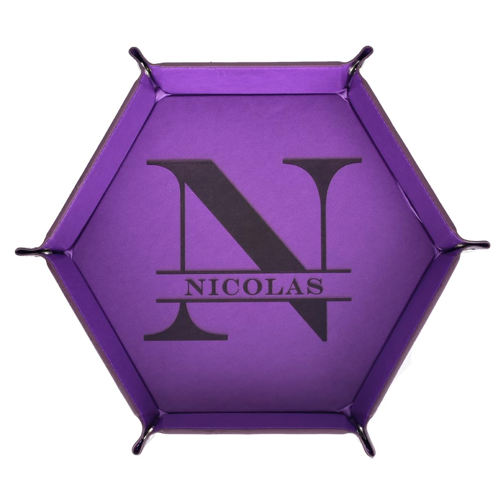 BULIHAN Personalized Leather Valet Tray for Women and Man, Custom Jewelry Catchall Key Phone Wallet Coin Desktop Storage Box, Portable Entryway Table Tray (Purple)