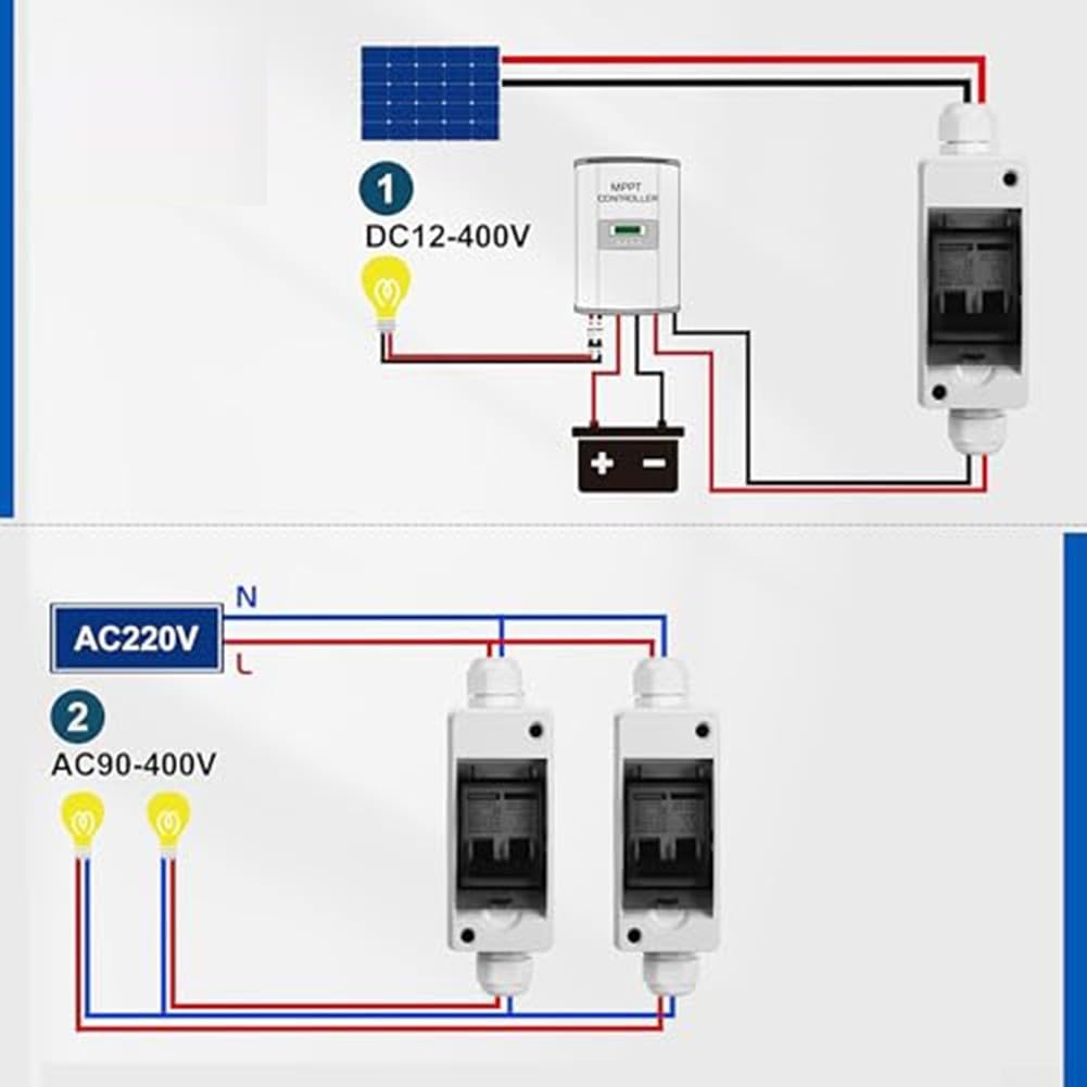 2-poliger DC 400 V Solarmodul-Trennschalter mit integrierten MC-Solarsteckern und IP65 wasserdichtem Schutzschalter-Gehäuse für den Außenbereich (63 A)