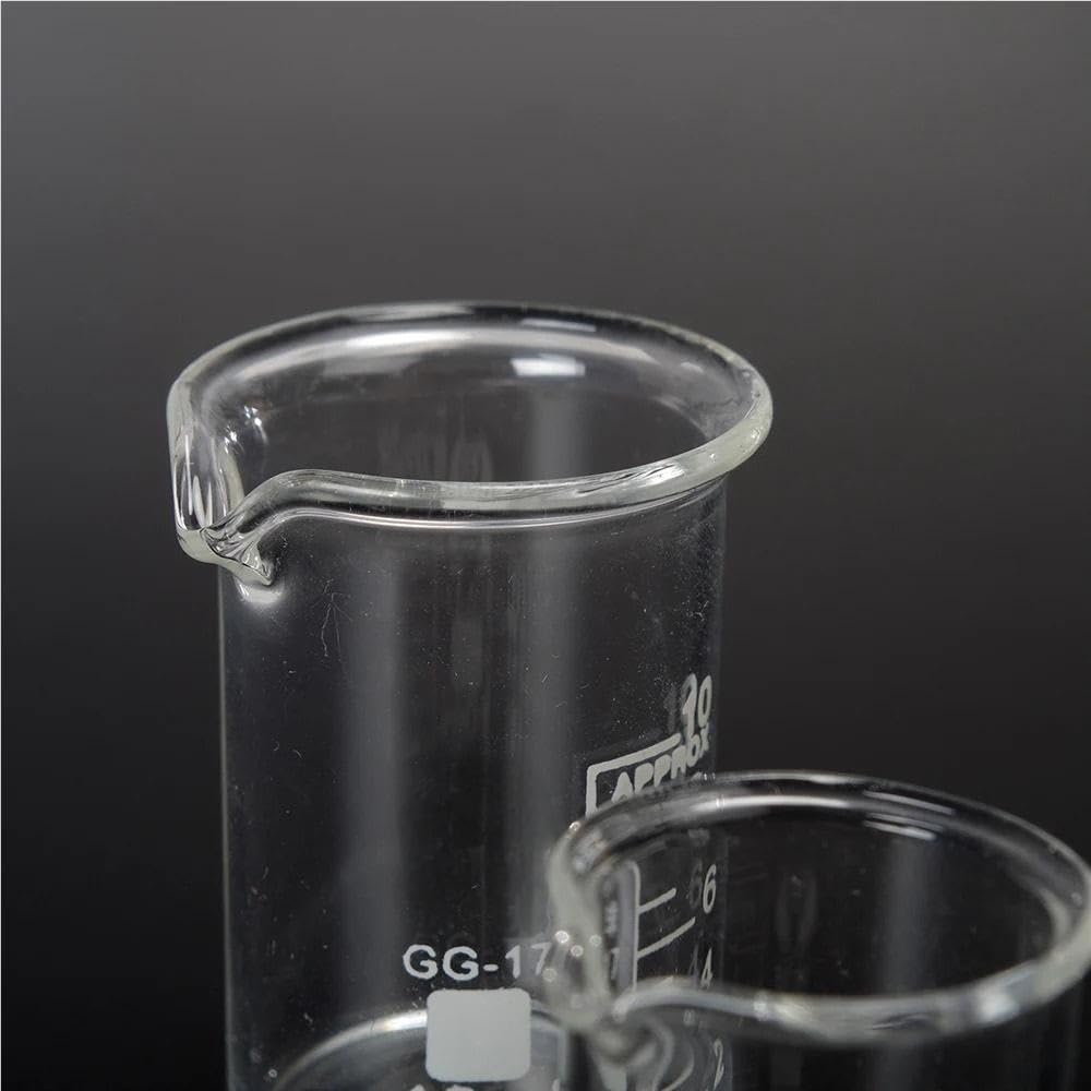 Vaso de precipitados de Vidrio de borosilicato Transparente, Capacidad de 5 ml, Vaso de precipitados de Forma Baja, Espesado con Pico, cristalería de Laboratorio de química, 5 Piezas