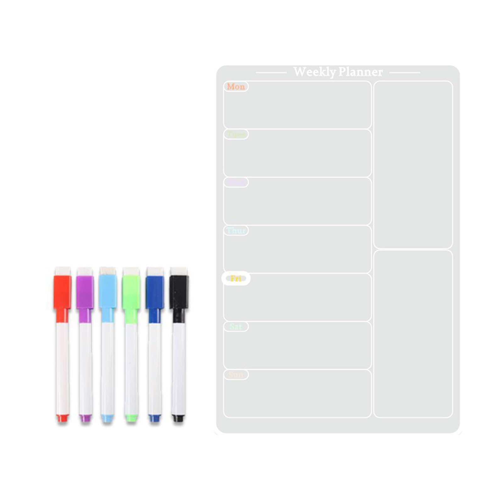 Planificateur de repas magnétique en acrylique transparent pour frigo avec 6 marqueurs