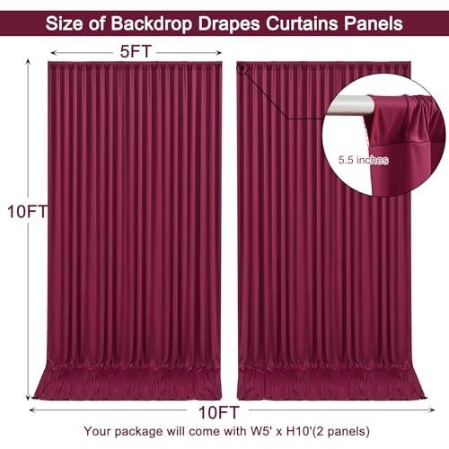 Image of 10x10ft Burgundy Backdrop Curtain for Wedding Parties Wrinkle Free Fabric Maroon Drapes Backdrop Decoration for Baby Shower Birthday Photography Decoration 2 Panels, 5ft x 10ft