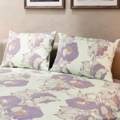 Image of BLISSHOME SoftTouch 140TC Cotton King Size Printed Bedsheet with 2 Pillow Covers for Double Bed, Silky Smooth Bedding Set, Breathable, Easy Maintain, Floral Print - White, Pink