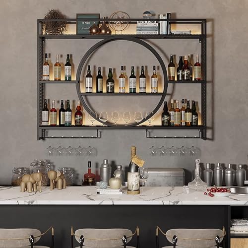 Casier à vin mural noir avec support de verre étagère flottante