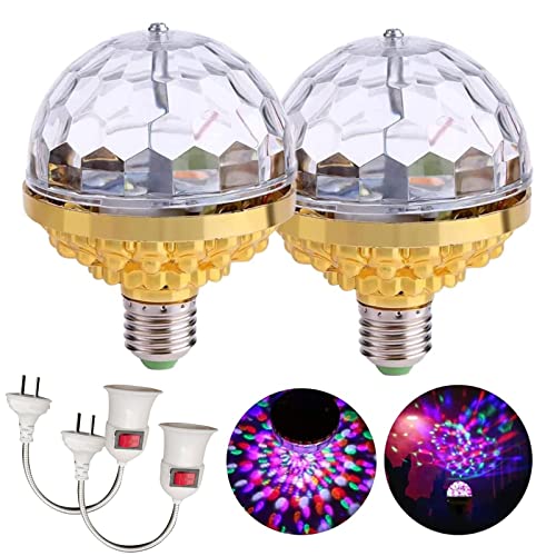 2 Pièce Ampoule de Disco Rotative, Boule a Facette LED Colorée, Lumineuse de Boule Scène Magique avec Adaptateur de Prise, Jeux de Lumiere Ambiance pour Soiree, Fete, Danse, Musicale, Discotheque(A) Cover