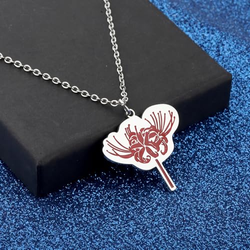 Image of WUSUANED Red Spider Lily Necklace Herb Flowering Jewelry Lilys Flower Gift Plant Lover Gift