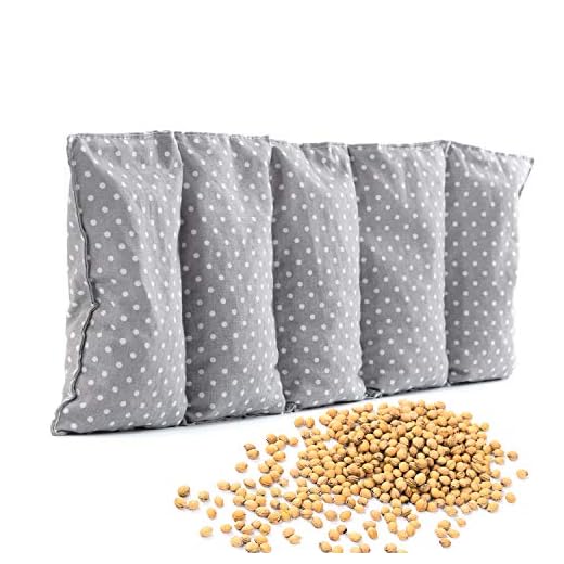 Amilian Cojín térmico de huesos de cereza de 55 x 20 cm, ideal como cojín de masaje o para el frío, lunares pequeños grises