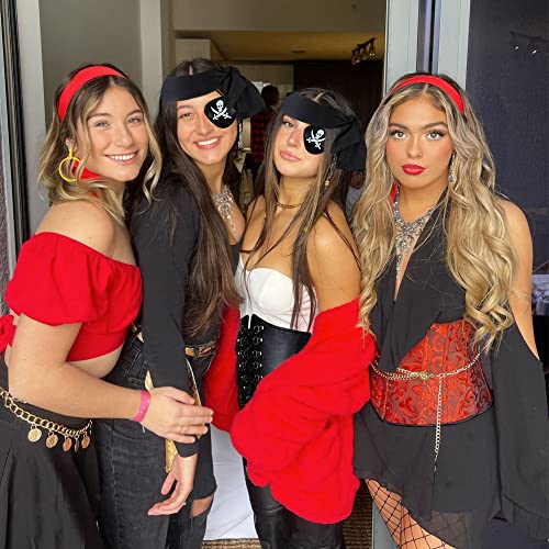 JeVenis Black Pirate Costume Accessories Set Pirate Headband Wrap Eye Patch Earring Necklace Waist Belt Captain Costume Carnival Music Festival Outfit - Image 3