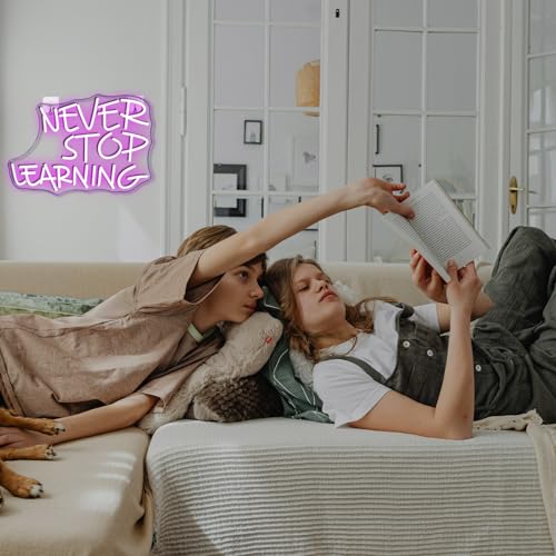 Image of Looklight Never Stop Learning Neon Sign,Purple LED Wall Neon Light,Letters Neon Light Sign for Wall Decor,USB Light Up Signs for Home Offices,Study Rooms,Classrooms,Libraries,Creative Workspaces