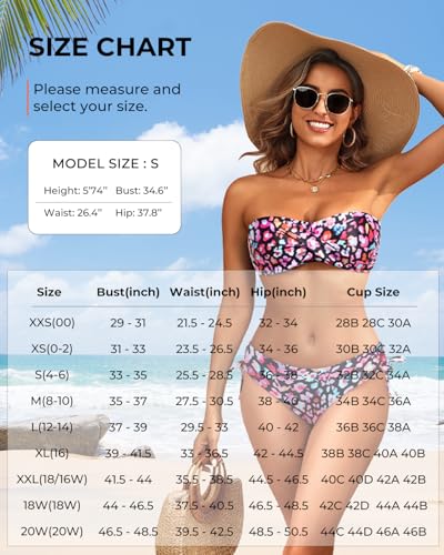 Image of Tempt Me Women Strapless Bandeau Bikini Set Twist Front Two Piece Swimsuit | Detachable Shoulder Straps, Molded Cup Design, Anti-slip Strips, Side Tie Bikini Bottom, Low Rise Fit