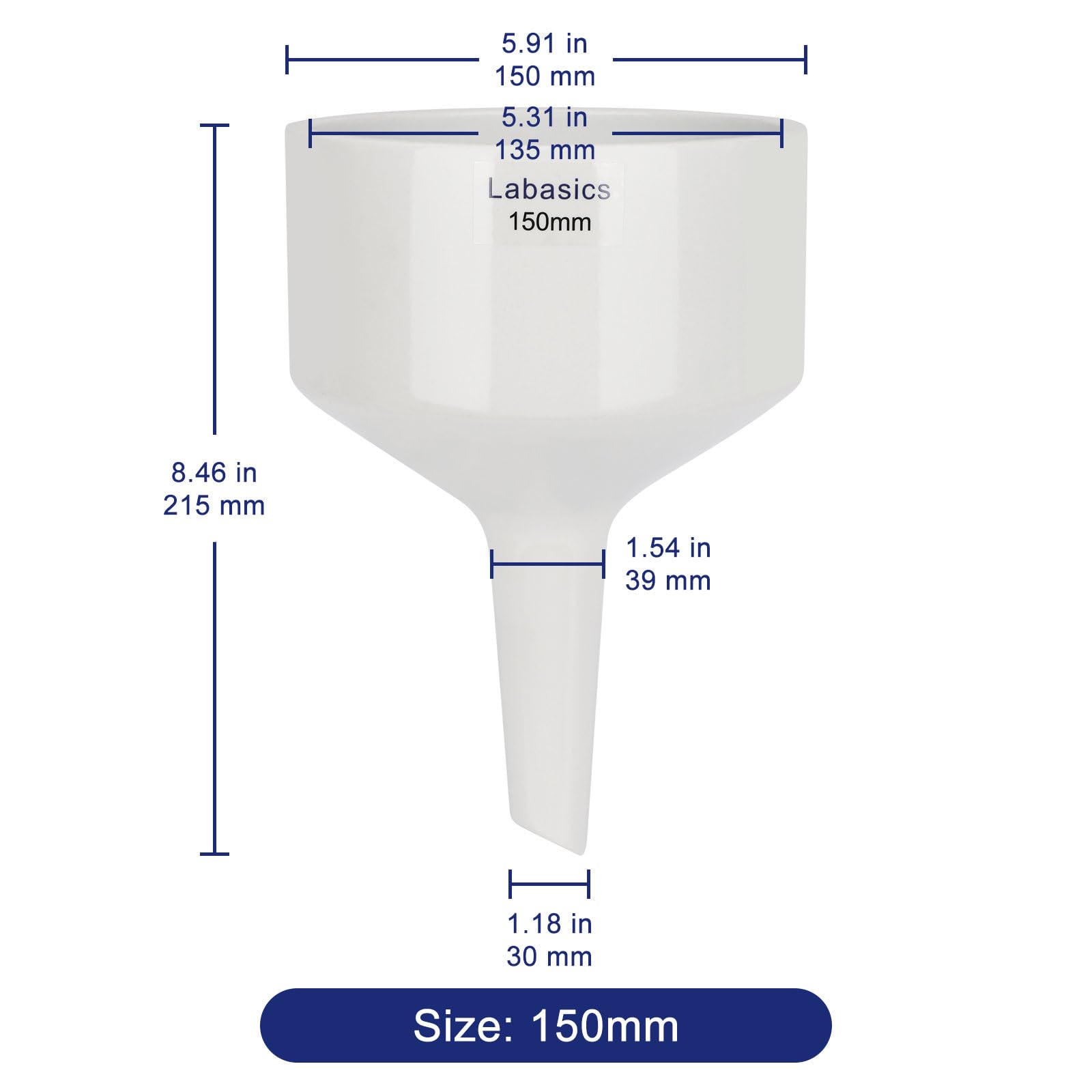 Labasics Lejek Książkowy z Porcelany, 150 mm, Lejek Filtrujący OD 15 cm ID 14,0 cm, do Laboratorium, Biały