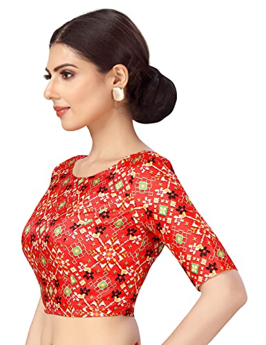 Image of Studio Shringaar Women Crepe Readymade Ikkat Printed Elbow Length Sleeve Saree Blouse