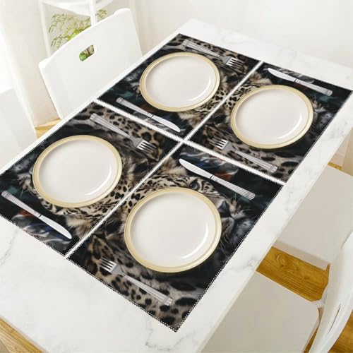 Sets de table anti-pli léopard lot de 6 protections de table thermorésistantes - 6