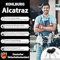 KOHLBURG 6kg massives 150cm VdS Sicherheits- Motorradschloss Typ Alcatraz, 13mm Spezialstahl-Kette, Kettenschloss höchste Sicherheitsstufe 15+ von 15 - Schloss lang VdS zertifiziert für Motorrad Ebike – Ansicht 4