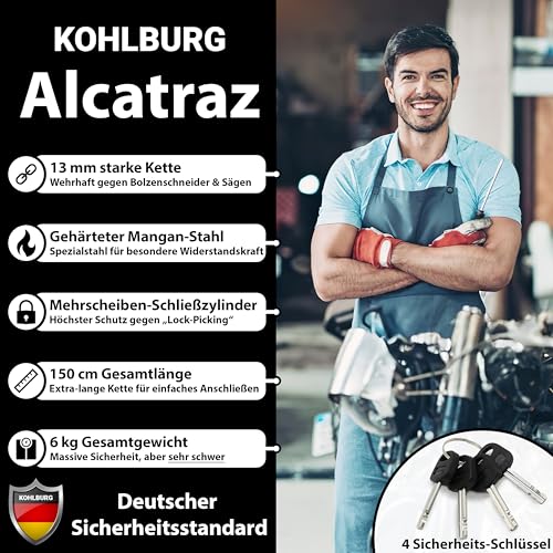 Foto von KOHLBURG 6kg massives 150cm Sicherheits- Motorradschloss | VdS zertifiziert