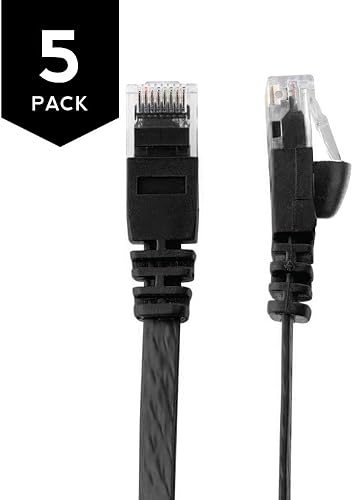 Buhbo Cable de red Ethernet plano Cat6 de 2 pies RJ45 (paquete de 5), color negro