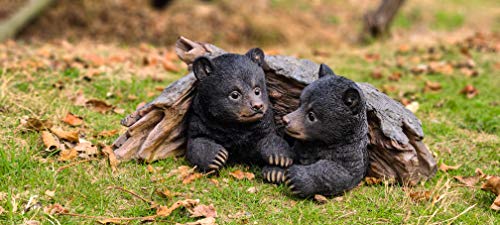 HI-LINE Gift Black Bear Cubs Hiding Under Log Statue