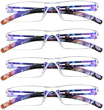 LifeArt Blue Light Blocking Reading Glasses, 4-Pack Men’s and Women’s Rectangular Frame, Anti-Reflective Lenses, +1.50 Magnification