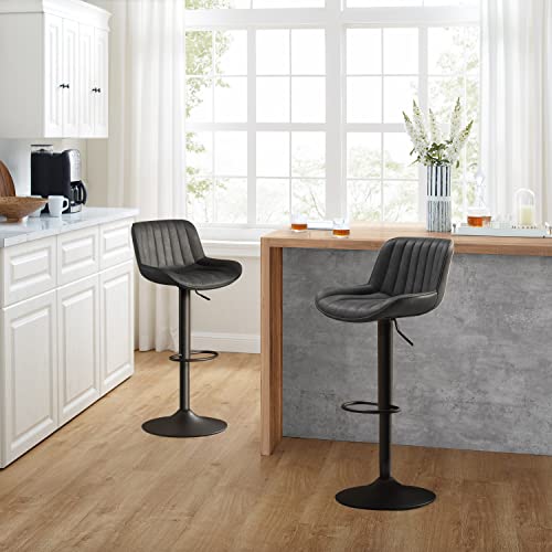 Zouron® Butacos Giratorios Ajustables de Altura, Juego de 2 para Isla de Cocina, Tapizados en Cuero Sintético PU, Base Negra miniatura 7