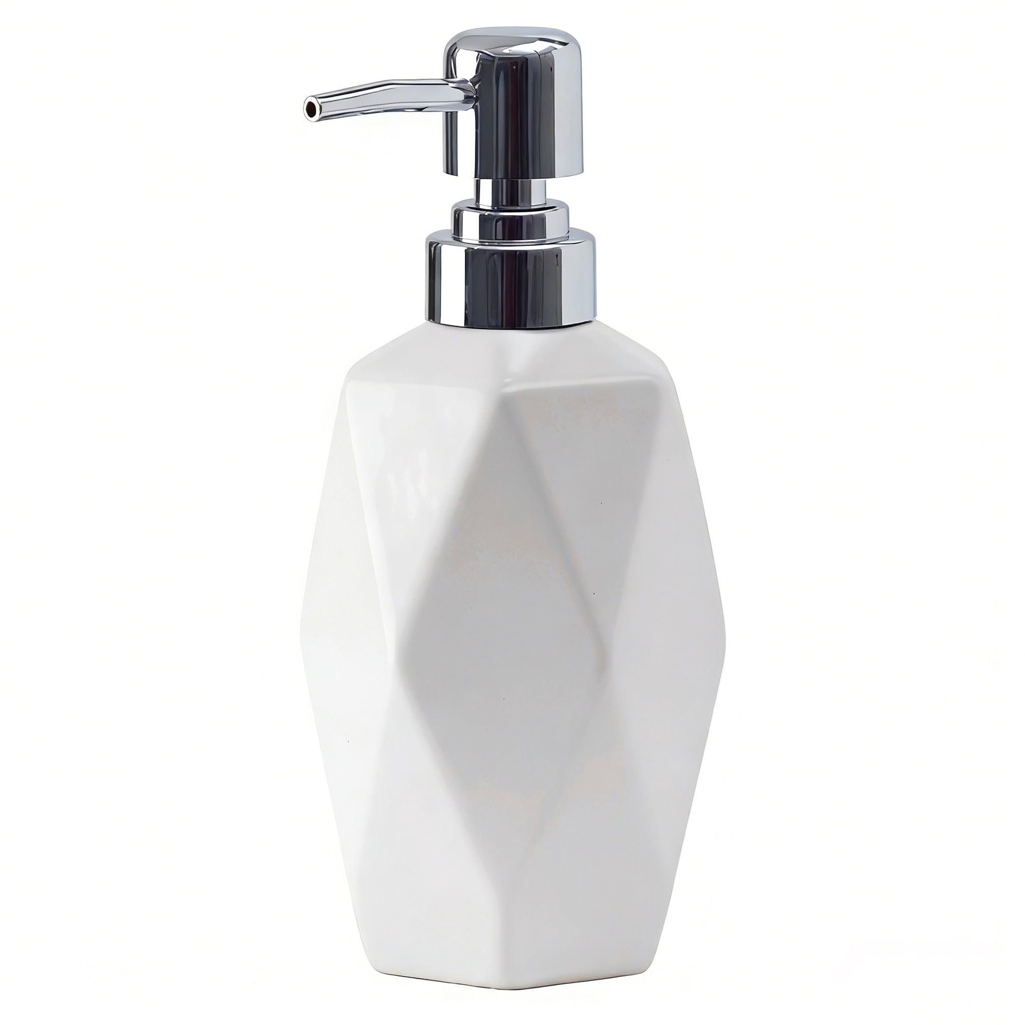 Dispensador Jabon Baño de Cerámica 400ml Blanco, Dosificador Recargable con Bomba de Acero Inoxidable, Diseño Diamante Antideslizante para Baño Cocina Lavabo, Botella para Gel Champú Jabón de Manos