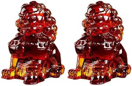 EYHLKM Decoración de león chino para el hogar, decoración de estudio de habitación, adornos de animales ámbar (Color: Argento, tamaño: 9 x 7 x 11 cm)