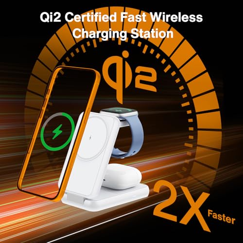Image of iVANKY Qi2 Certified Wireless Charging Station for iPhone 17, 3 in 1 Foldable Charger for MagSafe Magnetic Stand for iPhone 17 /16 /15 /14 /13 /12 /11 /X Pro /Max /Plus /Air, Apple iWatch, Airpods