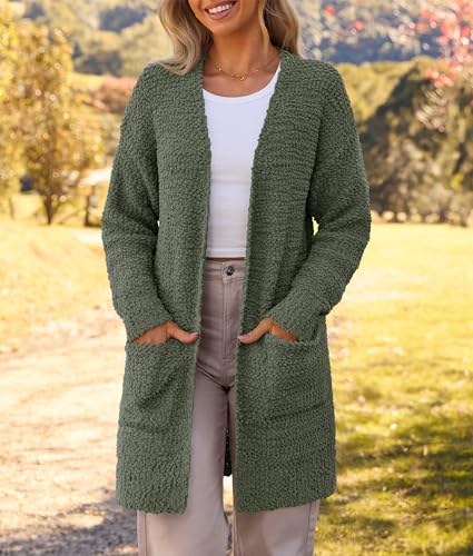 Image of MEROKEETY Women's Long Sleeve Soft Chunky Knit Sweater Open Front Cardigans Outwear Coat