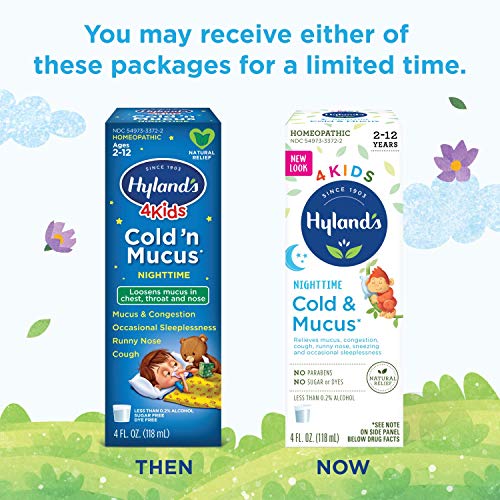 Hyland's Cold Medicine for Kids Ages 2+, Nighttime Cold 'n Mucus Relief Liquid, Natural Relief of Mucus & Congestion, Runny Nose, Cough, 4 Ounces