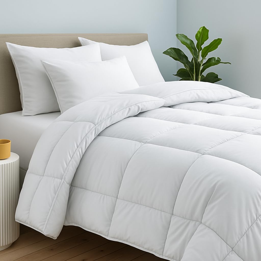 Cottington Lane All Season Twin Size All Season Down Alternative Box Stitched Comforter Duvet Insert with Corner Ties, Ultra Soft & Warm, Breathable, Extra Fluffy 300 GSM, White