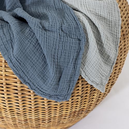 Image of Dreamology Muslin Swaddle Blankets Set,Receiving Blankets for Baby Girl,Boy,2 Pack,100% Cotton,Soft & Breathable Muslin Blanket,Swaddling blankets for newborn,44 x 44 Large Swaddle Blanket | Gray,Blue