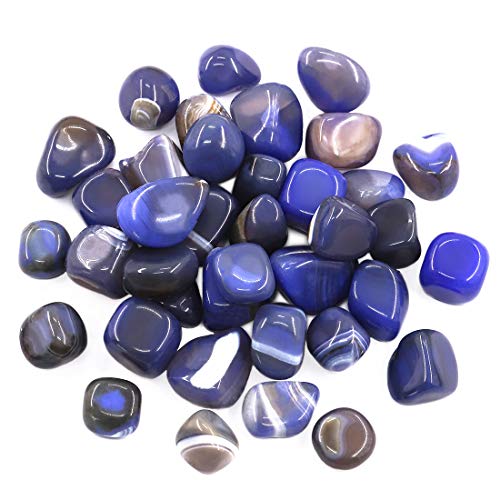 Hilitchi Blue Agate Stone Tumbled Stones for Plants Cacti & Succulents Bedding Vase Filler Landscape Bottom Decoration (About 1lb(455g)/Bag)