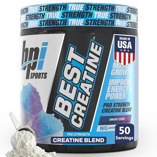 BPI Sports Best Creatine - Creatine Monohydrate Powder for Men & Women, Himalayan Salt - Strength, Pump, Endurance, Muscle Growth, Muscle Definition - No Bloat - Snow Cone - 50 servings - 10.58 Oz