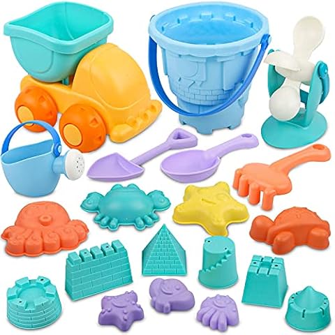 Dreamon Sand Beach Toys for Kid Soft Plastic Material Water Toys Set with Mesh Bag for Toddlers 3,4,5 Year Old,20pcs Cover