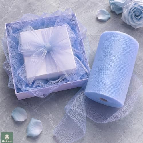 Image of Baby Blue Tulle Fabric Roll 6 Inch x 100 Yards Tulle Ribbon